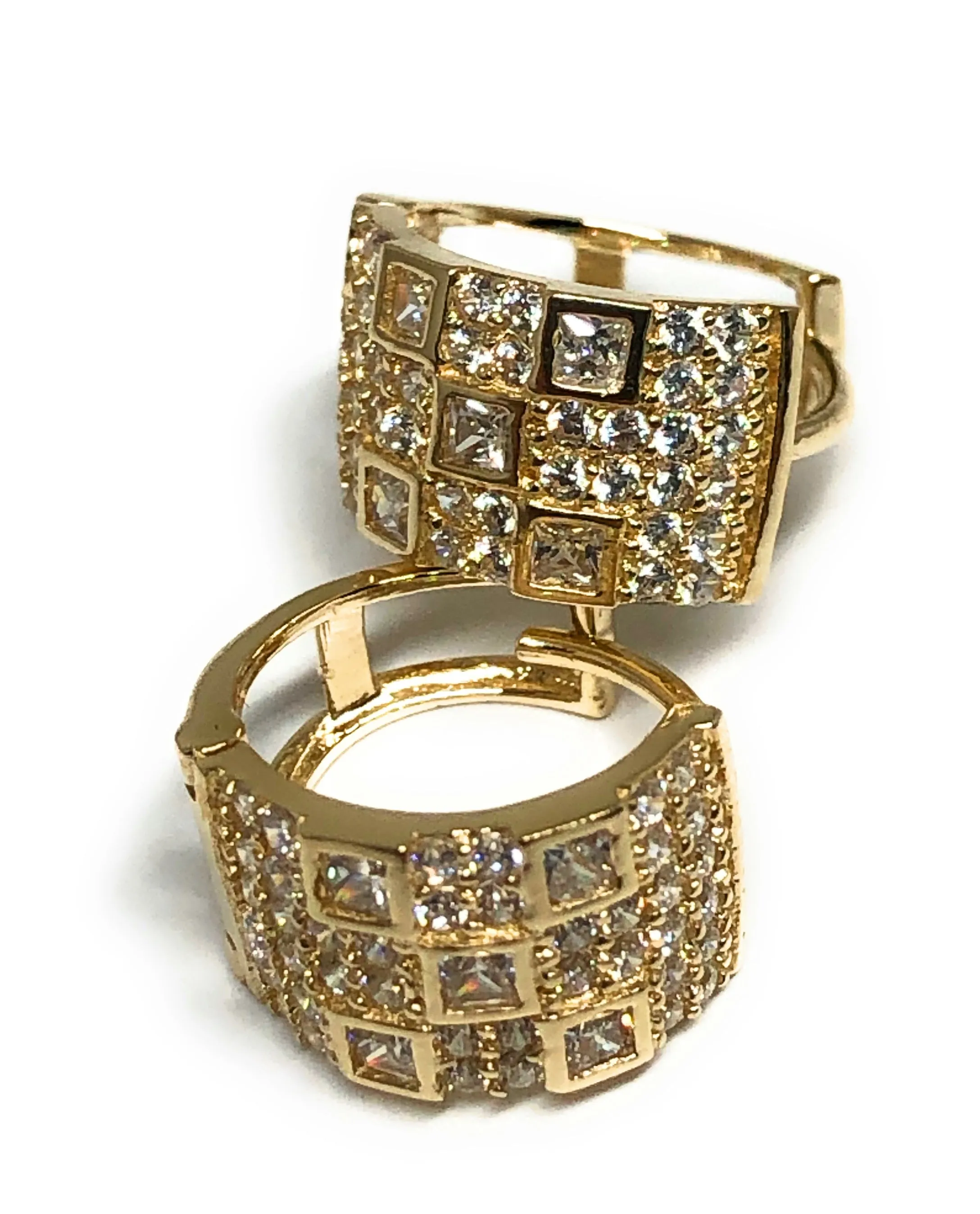 10k Solid Gold Small Cubic Zirconia Huggie Earrings (FC)