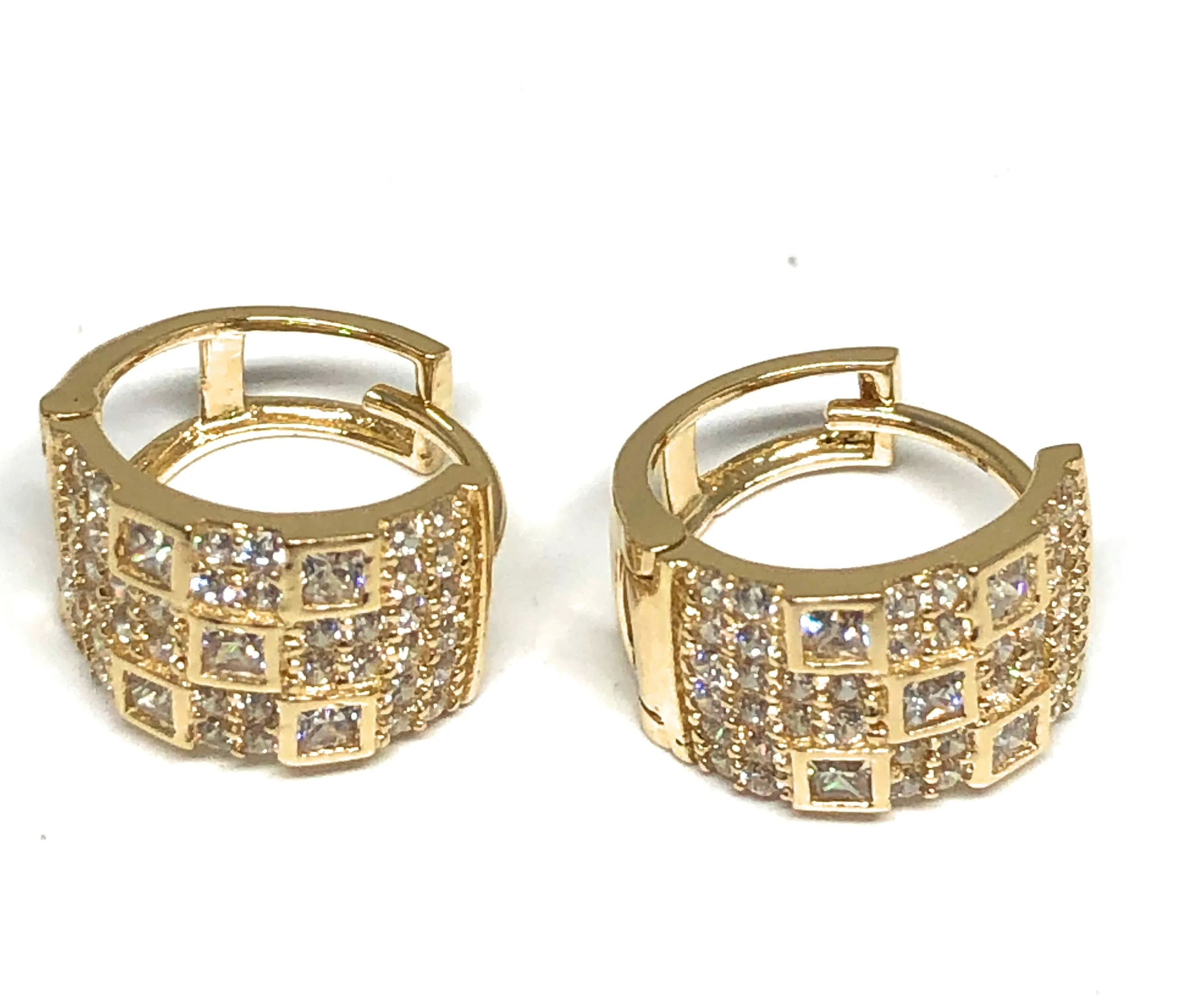 10k Solid Gold Small Cubic Zirconia Huggie Earrings (FC)