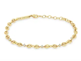 14K 5 PRONG DIAMOND SMALL PUFFED MARINER CHAIN BRACELET