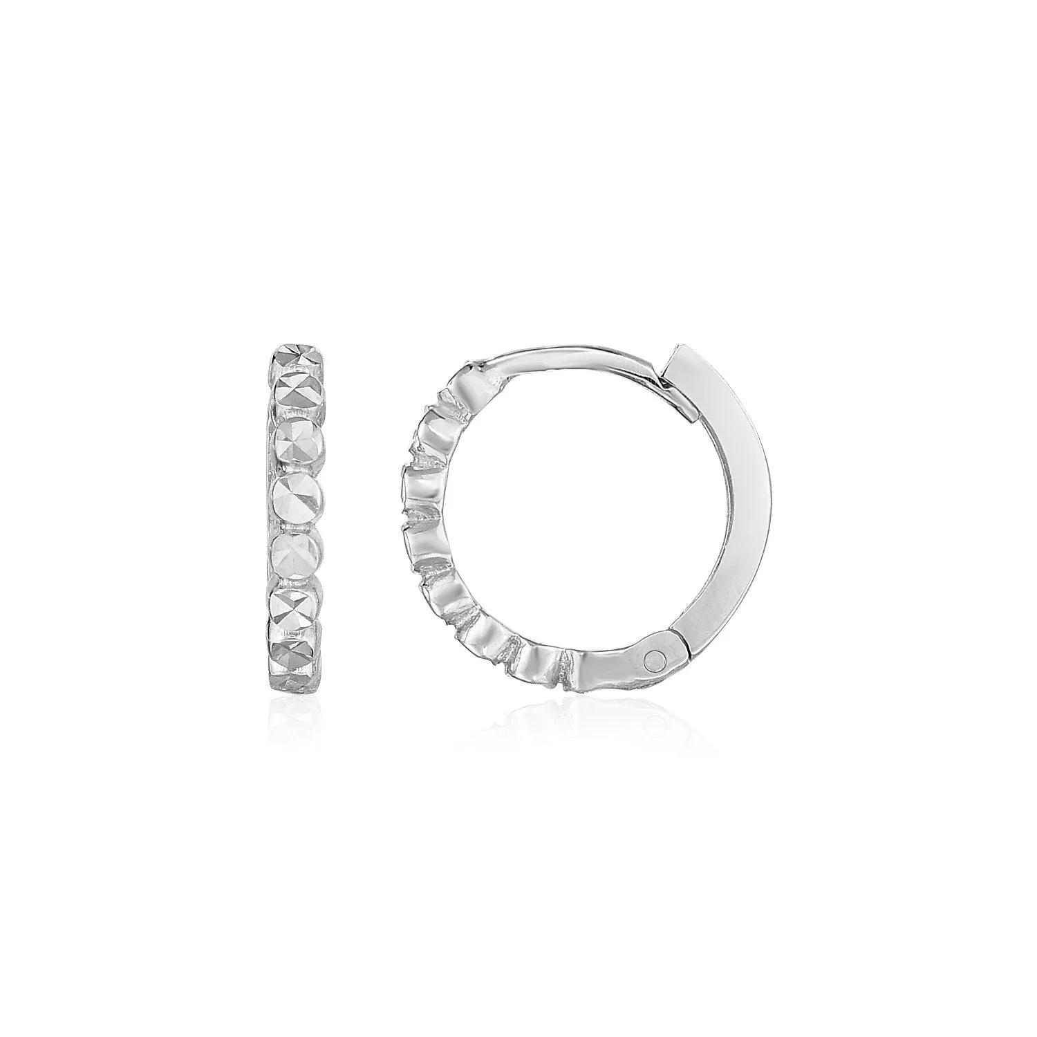 14k White Gold Petite Textured Round Hoop Earrings-rx36787