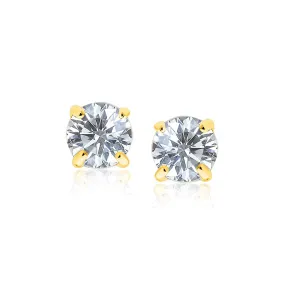 14k Yellow Gold 8.0mm Round CZ Stud Earrings-rx809