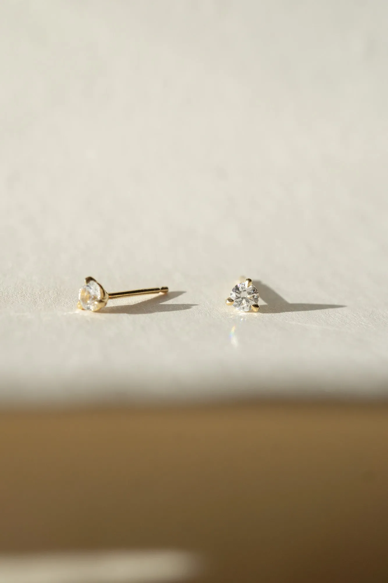 14k Yellow Gold White Sapphire Stud Earrings / 3mm