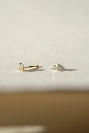 14k Yellow Gold White Sapphire Stud Earrings / 3mm