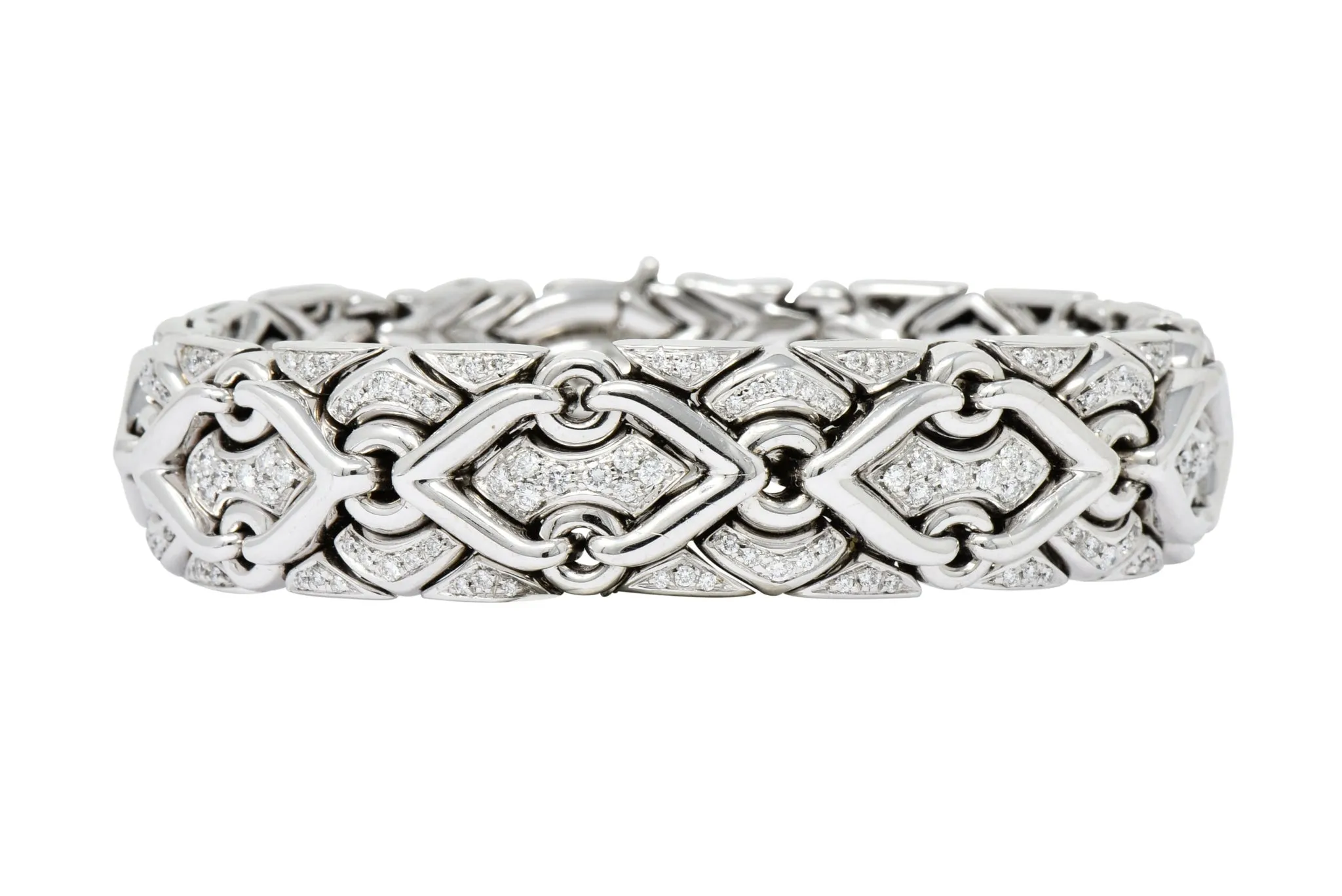 1980's Bulgari 2.40 CTW Diamond 18 Karat White Gold Trika Link Bracelet