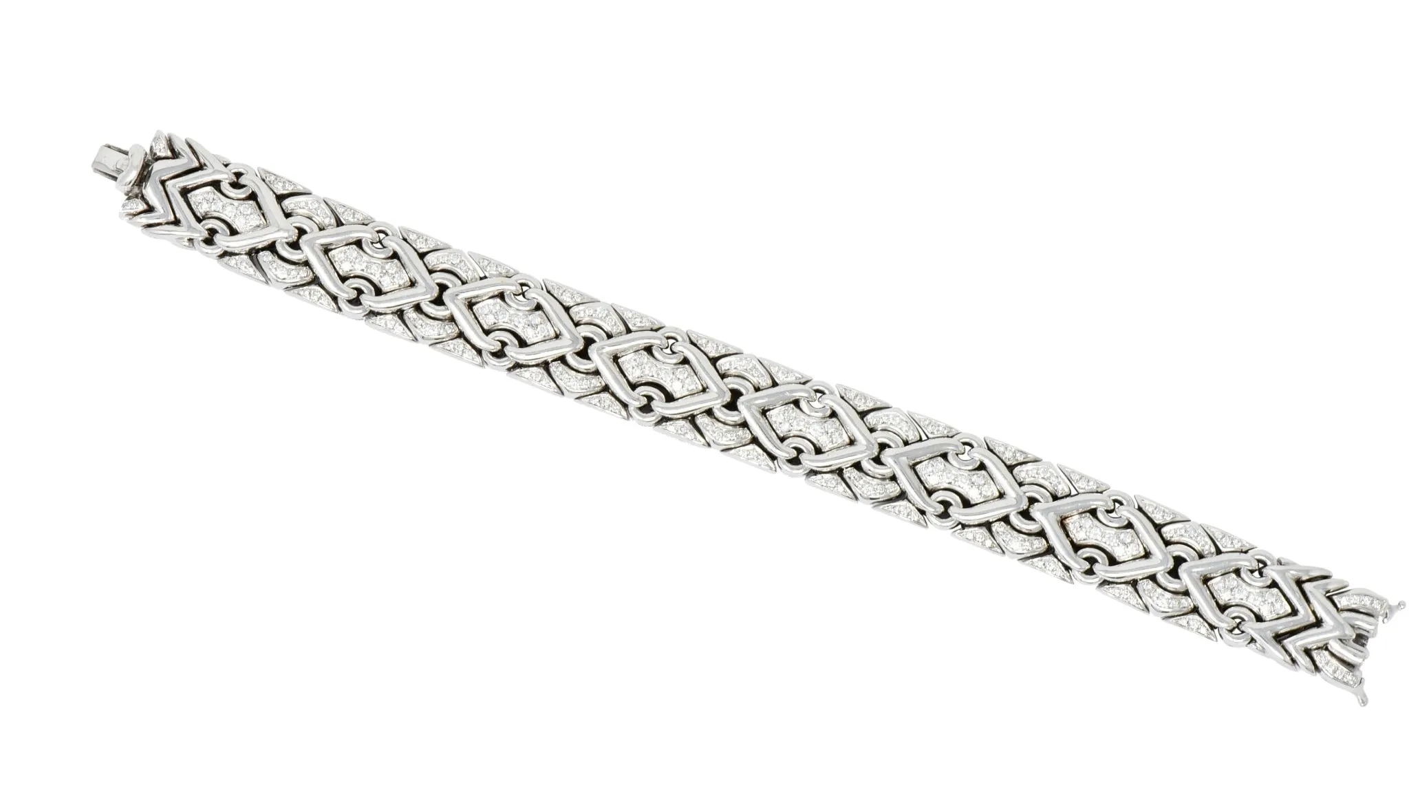 1980's Bulgari 2.40 CTW Diamond 18 Karat White Gold Trika Link Bracelet