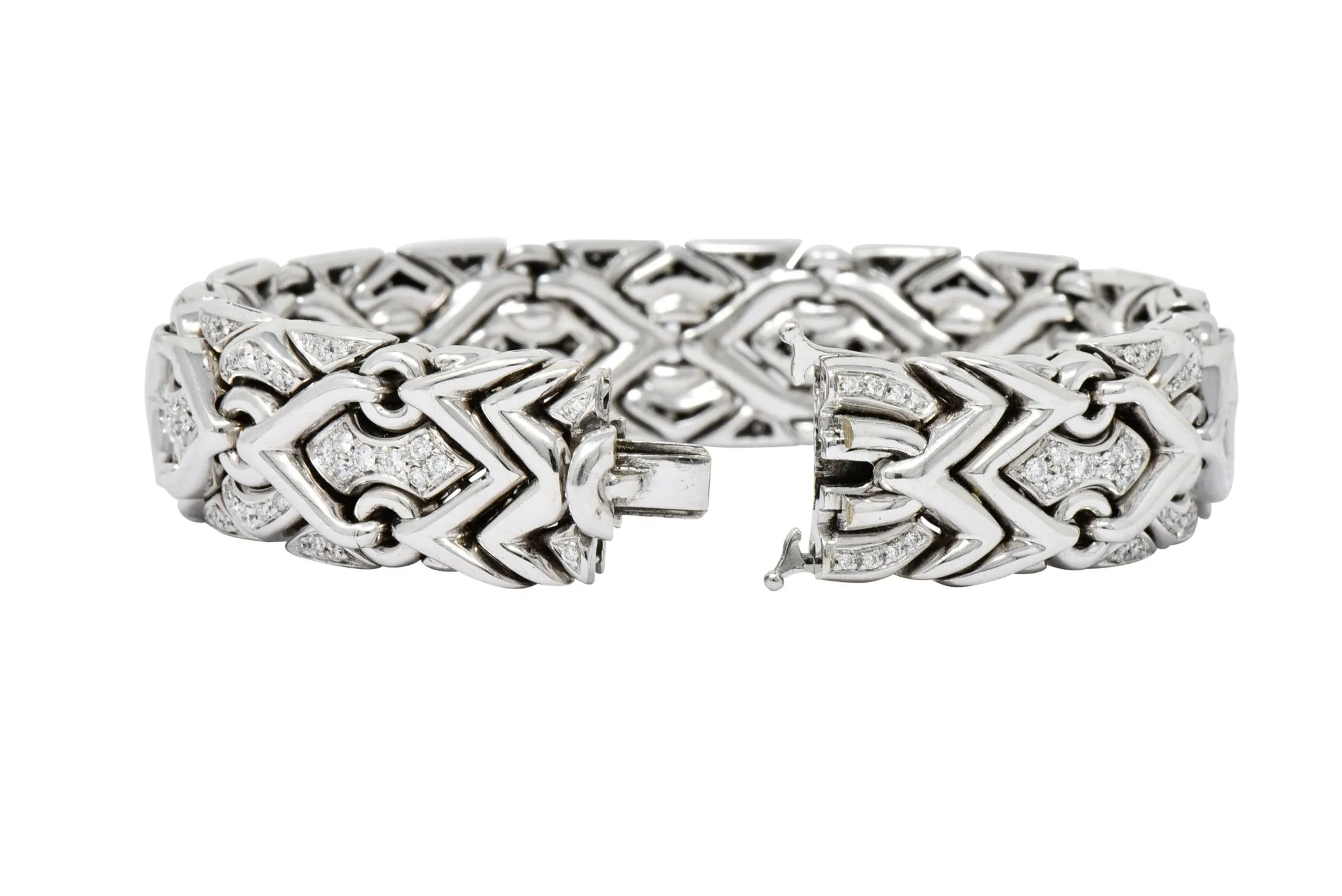 1980's Bulgari 2.40 CTW Diamond 18 Karat White Gold Trika Link Bracelet