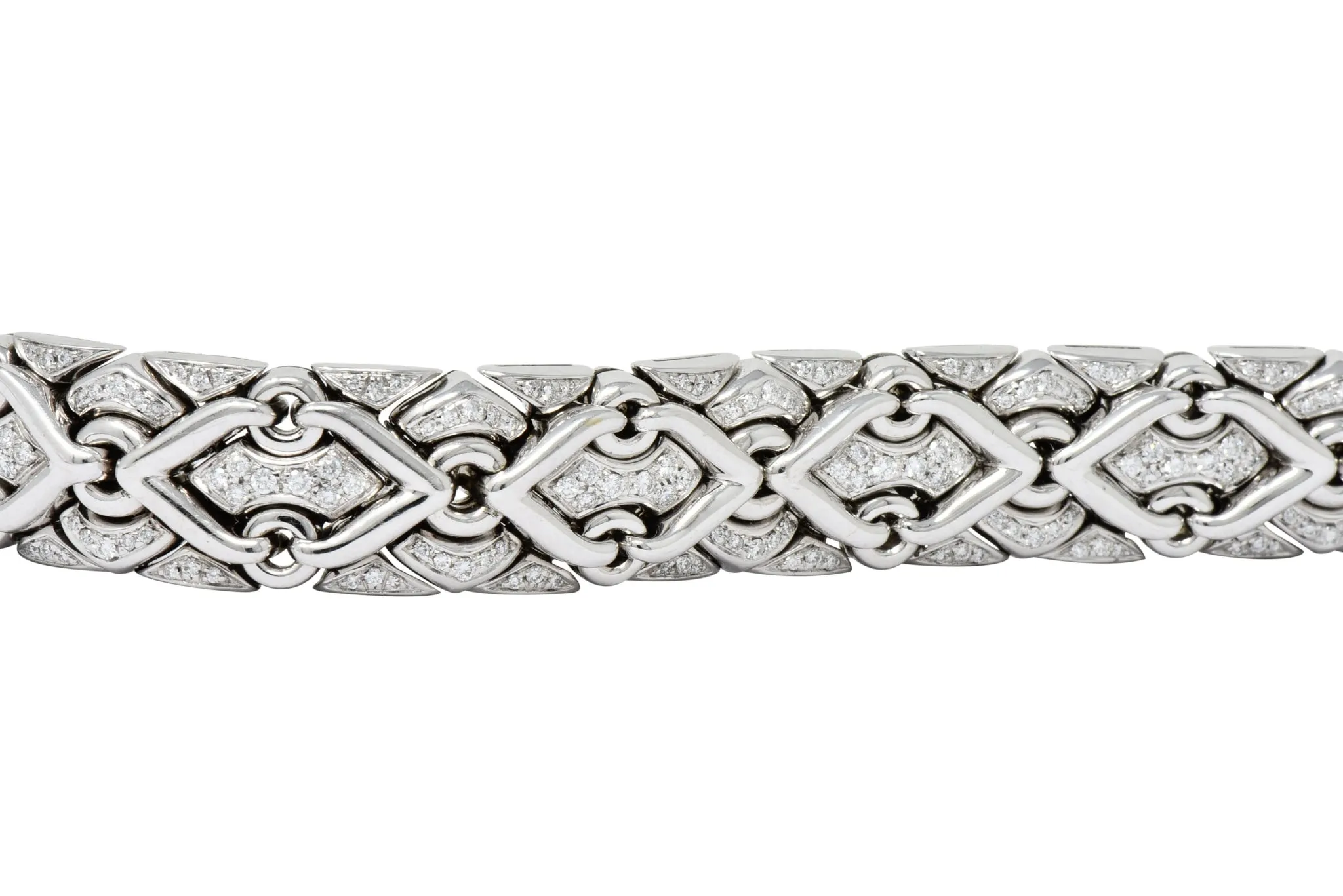 1980's Bulgari 2.40 CTW Diamond 18 Karat White Gold Trika Link Bracelet