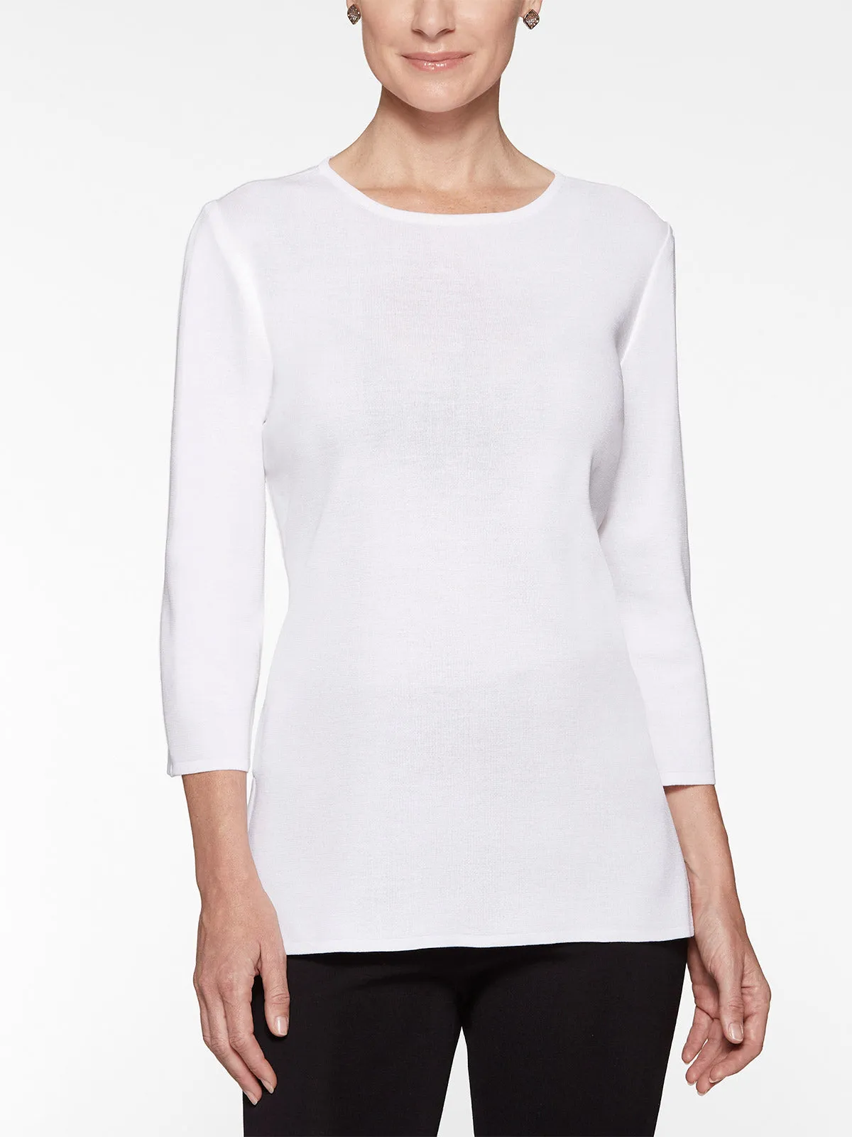 3/4 Sleeve Knit Tunic, White