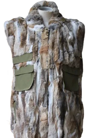 ADRIENNE LANDAU RABBIT ARMY VEST GILET SMALL