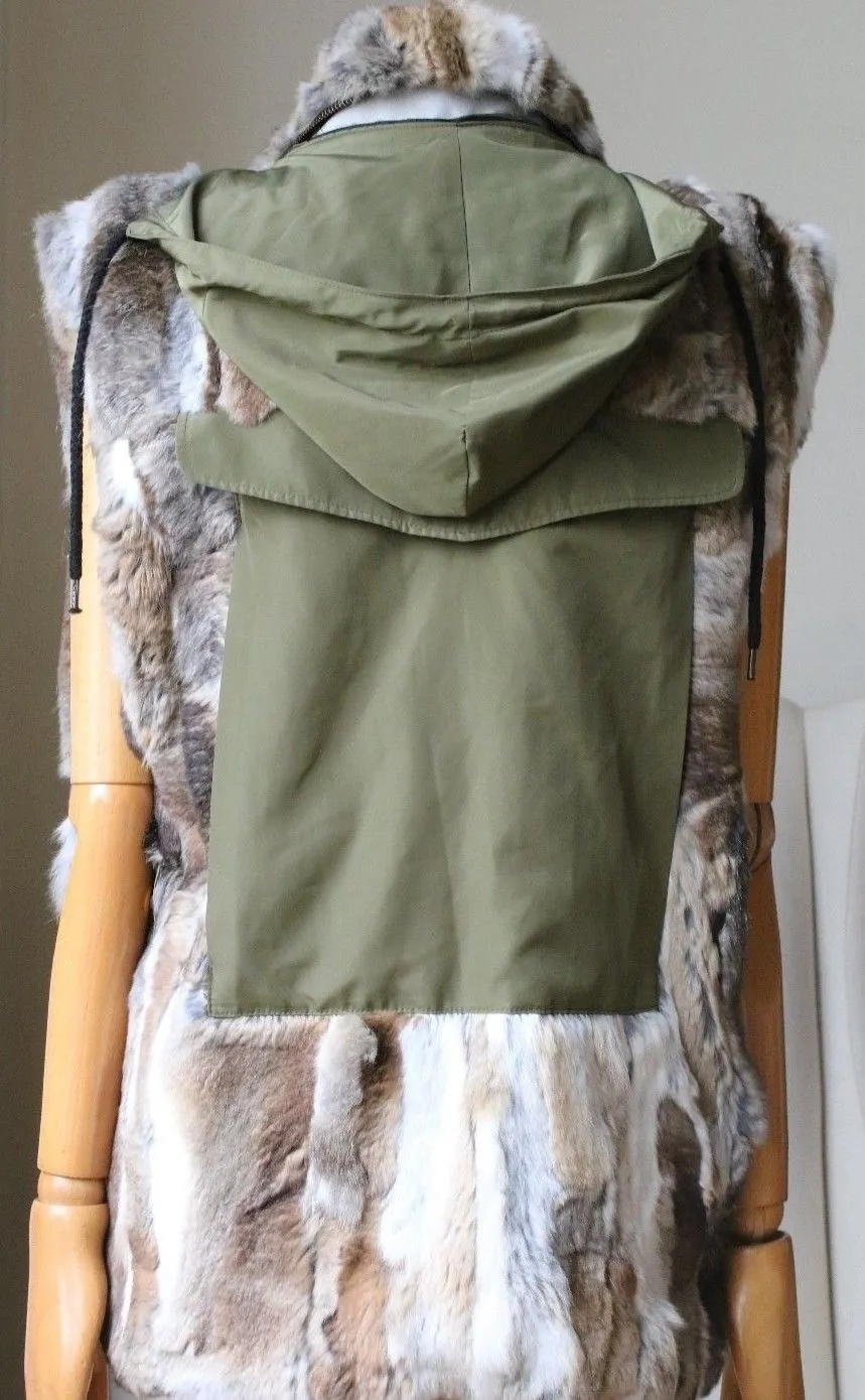 ADRIENNE LANDAU RABBIT ARMY VEST GILET SMALL