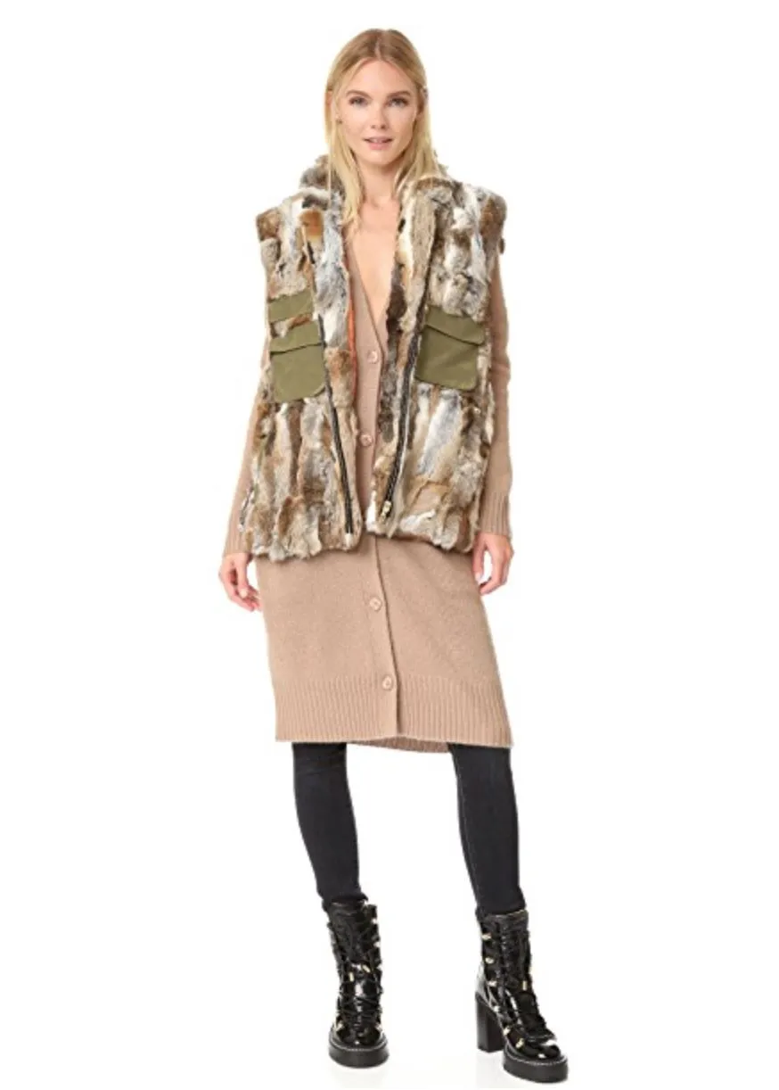 ADRIENNE LANDAU RABBIT ARMY VEST GILET SMALL