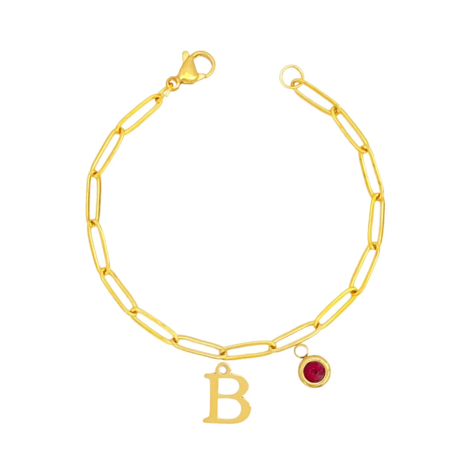 Alphabet Birthstone Paperclip Bracelet Gold (A-G)