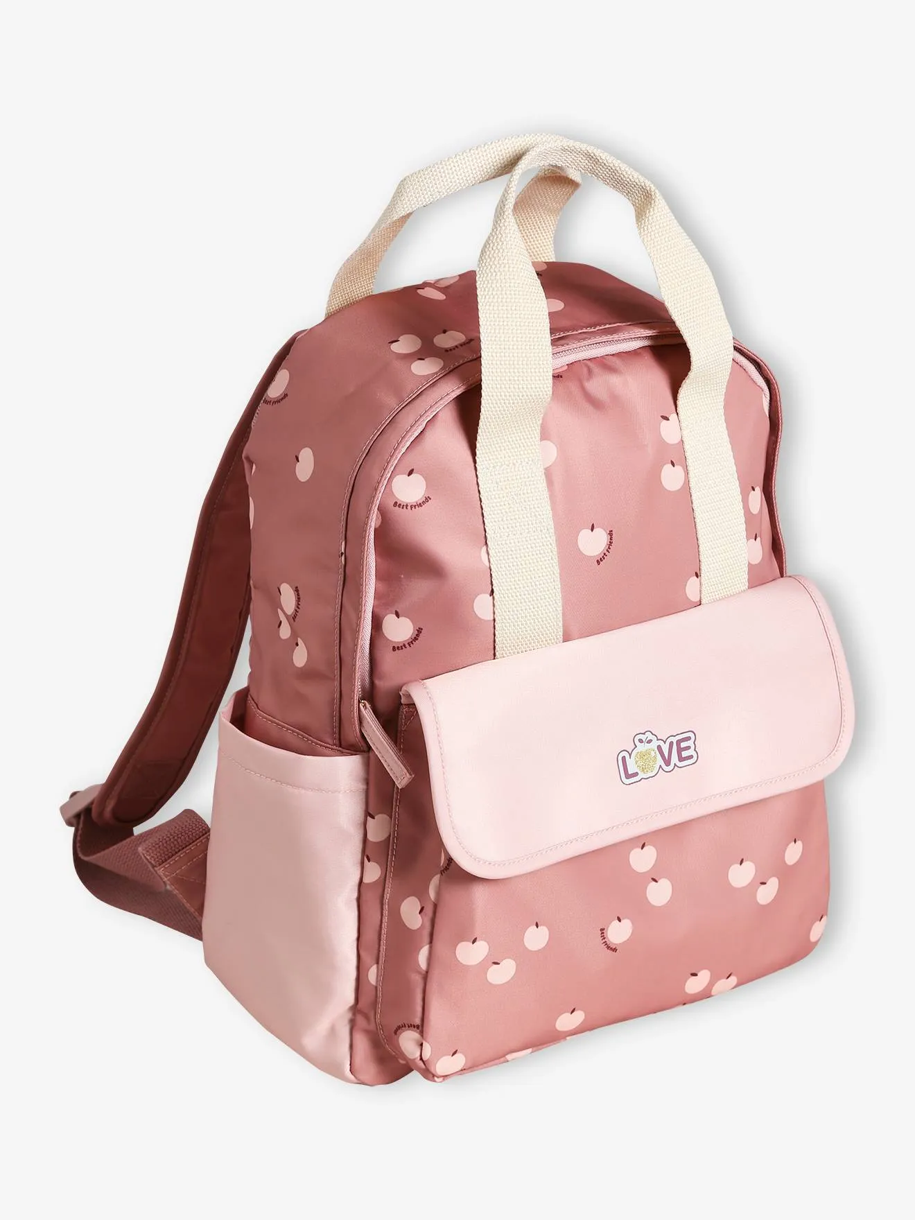 Apple Love Backpack for Girls - dusky pink