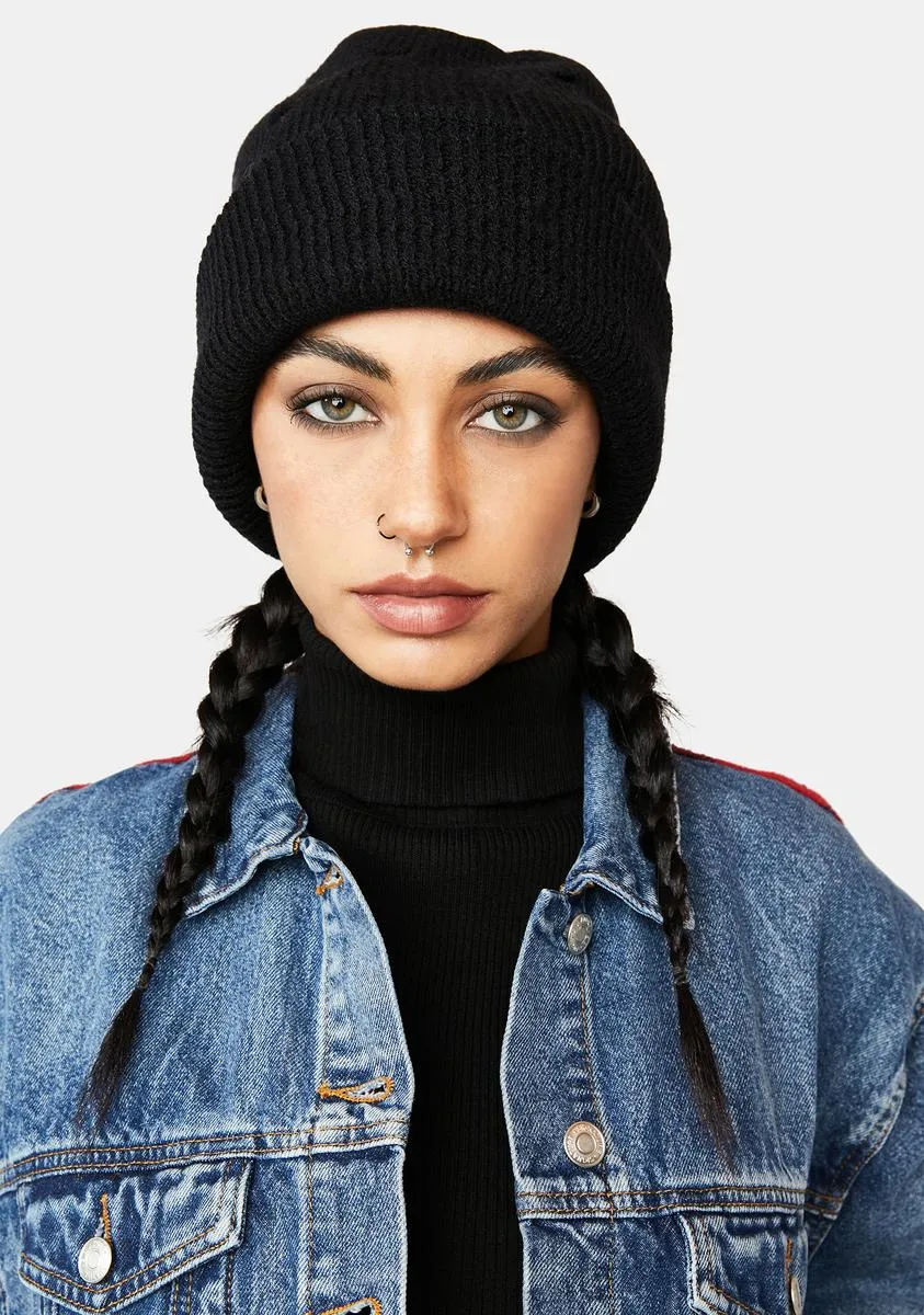 Atmosphere Black Beanie With Holes-