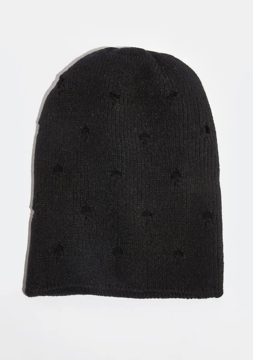 Atmosphere Black Beanie With Holes-