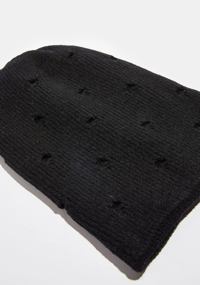 Atmosphere Black Beanie With Holes-