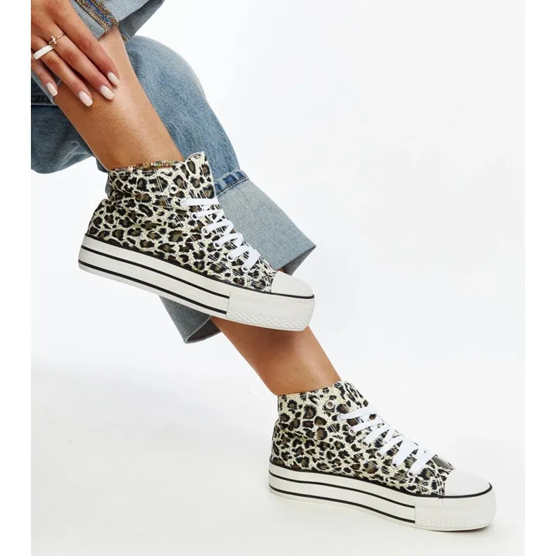 Bagy high leopard print sneakers with a thick sole beige