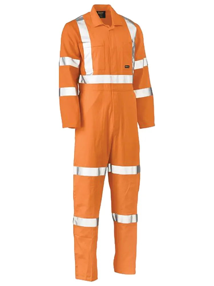 Bisley Workwear BC6316XT Mens Hi Vis Lightweight Coveralls - Reflective X Taped - Biomotion - Cotton Drill - Orange - 77R