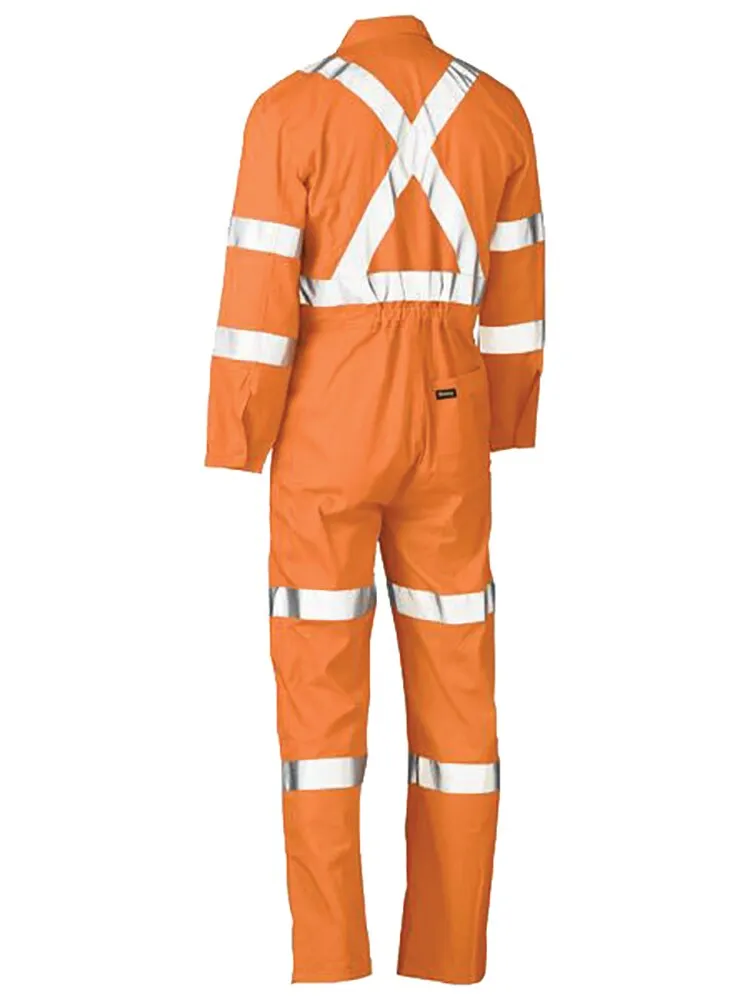 Bisley Workwear BC6316XT Mens Hi Vis Lightweight Coveralls - Reflective X Taped - Biomotion - Cotton Drill - Orange - 77R