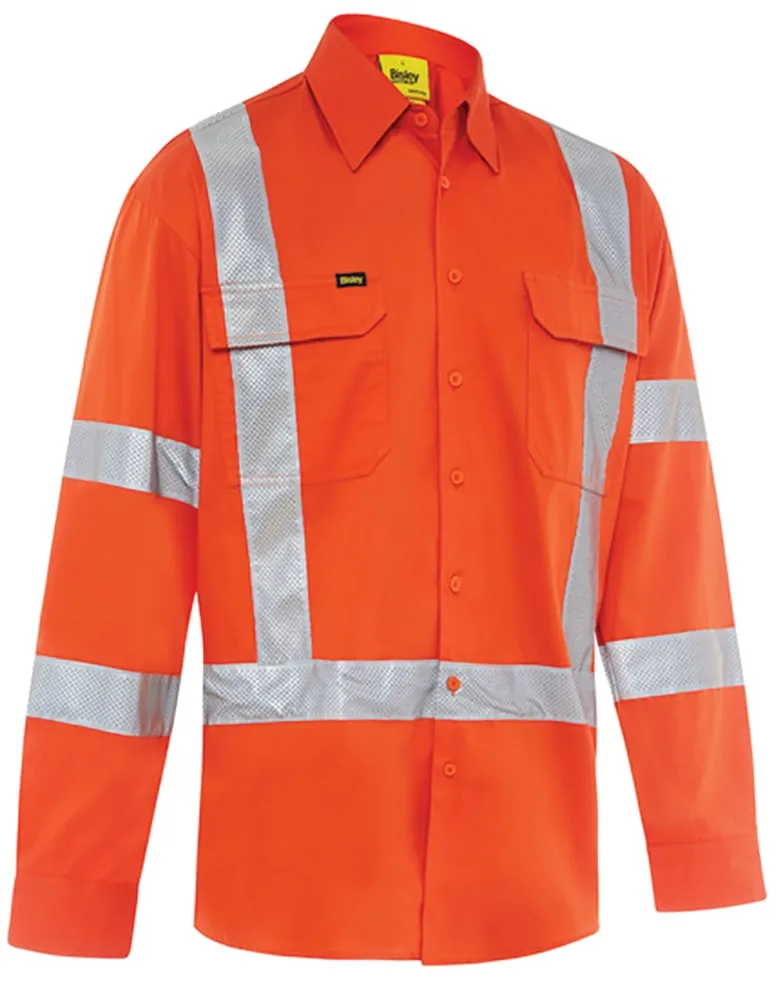 Bisley Workwear BS6166XT Shirt - Men X Taped - Biomotion - Hi-Vis Cool Lightweight Drill - Long Sleeve - Orange - XS