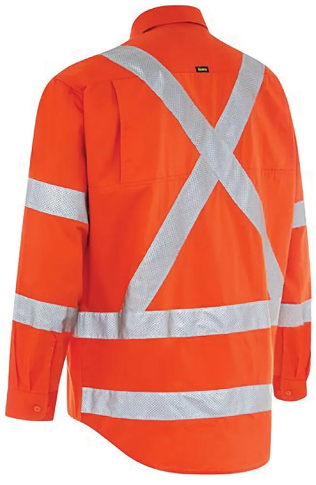 Bisley Workwear BS6166XT Shirt - Men X Taped - Biomotion - Hi-Vis Cool Lightweight Drill - Long Sleeve - Orange - XS