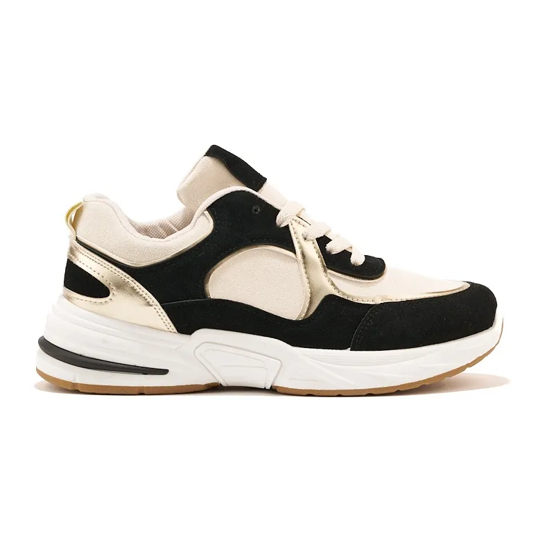 Black and beige sneakers with a thick sole white