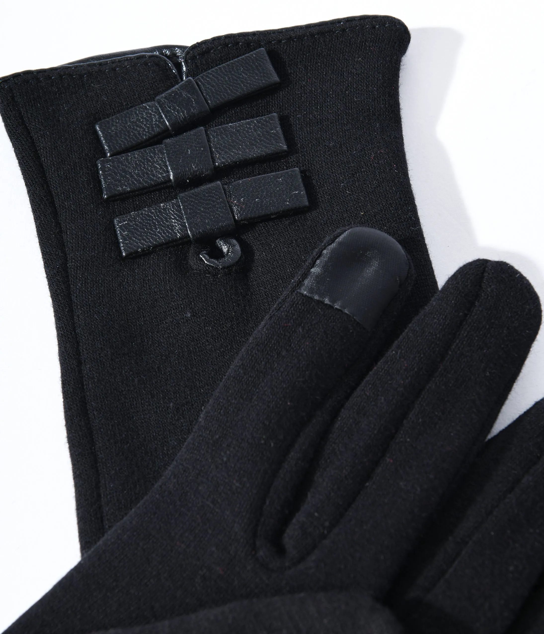 Black Leather Bows Texting Gloves