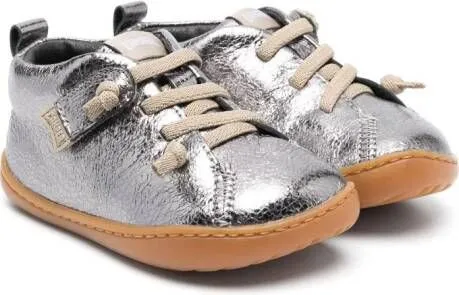 Camper Kids Peu Cami metallic-finish leather sneakers Grey