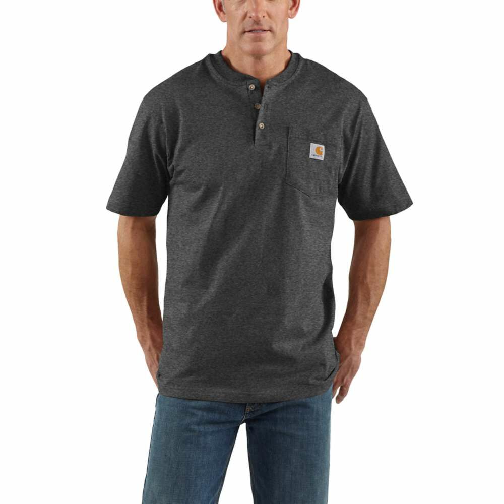 Carhartt Men's Workwear Pocket Short Sleeve Henley Shirt in Carbon Heather