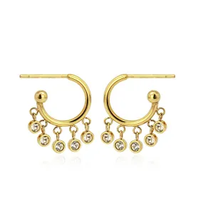 Charming 14K Gold PlatedSmall Hoop Earrings CZ Charms Hoop Earrings 1 inch Trades Haim Shahar