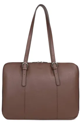 Chocolate leather shoulder bag with 2 handles 469845