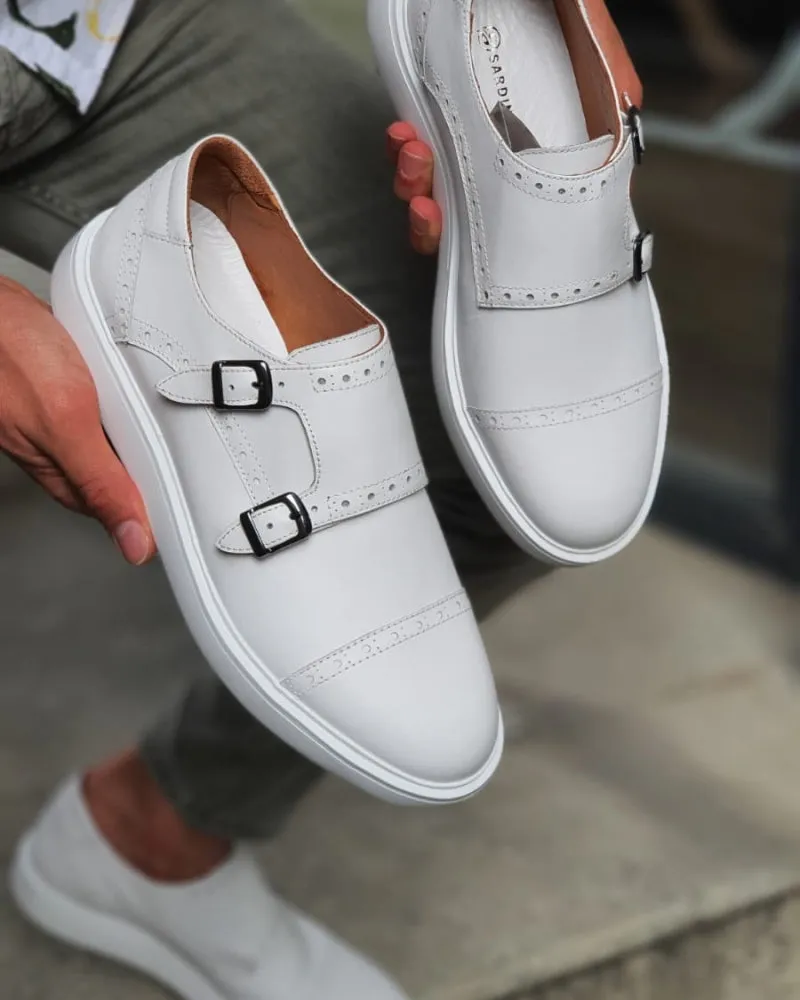 Custer White Monk Strap Cap Toe Shoes