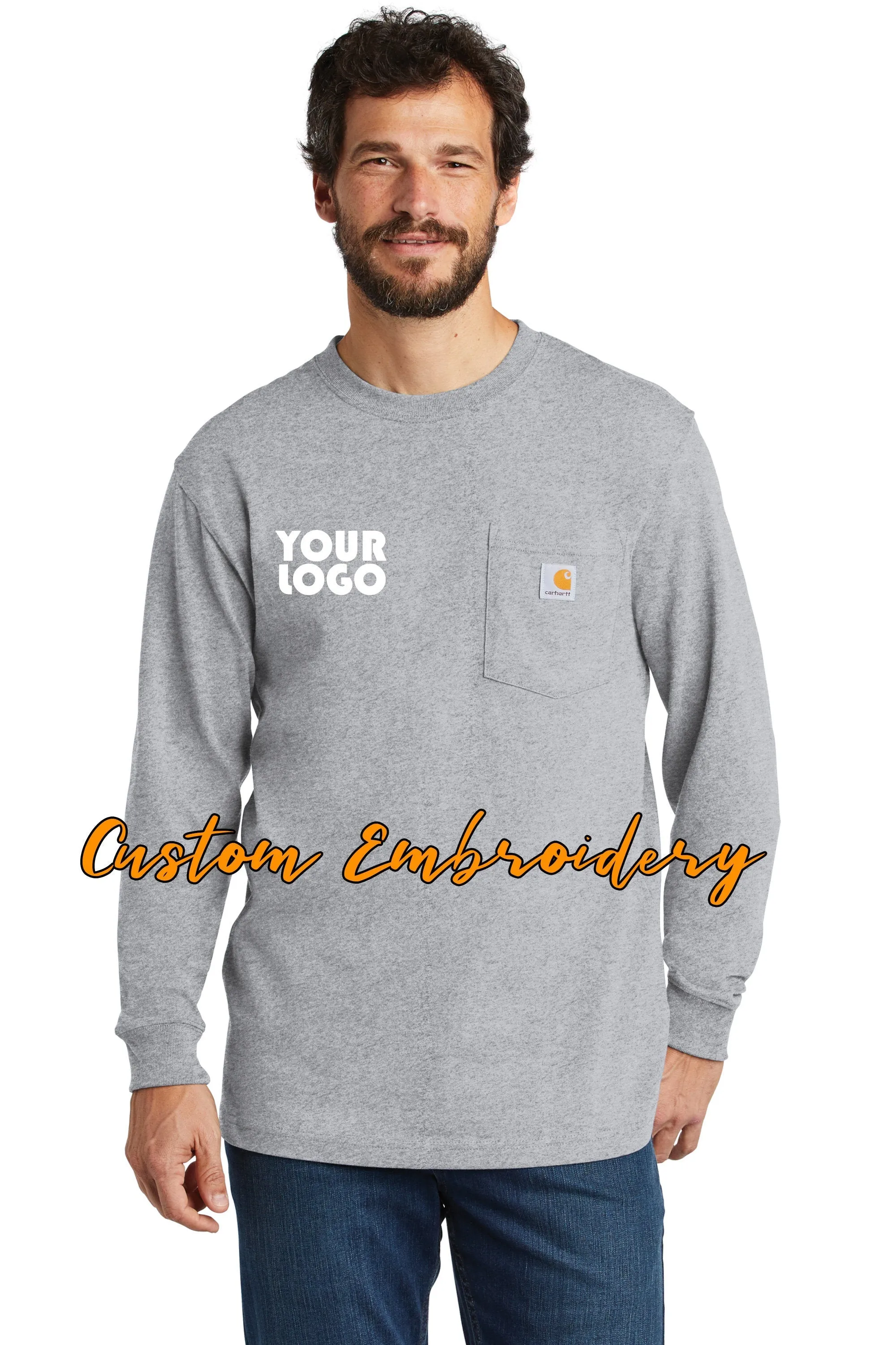 Custom Embroidered Carhartt Workwear Pocket Long Sleeve T-Shirt - Includes 4in x 4in Embroidery - No Setup