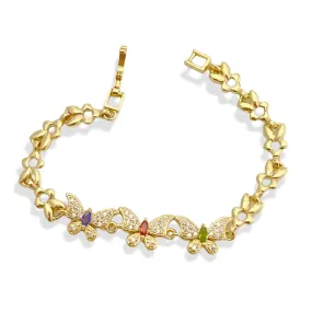 Cz multicolor butterflies bracelet 18kts of gold plated bracelet