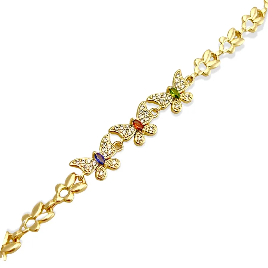 Cz multicolor butterflies bracelet 18kts of gold plated bracelet