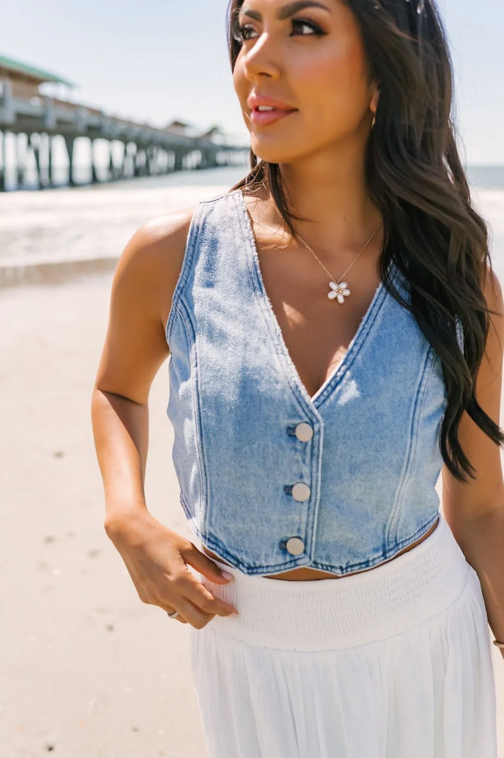 Denim Button Up Vest - FINAL SALE