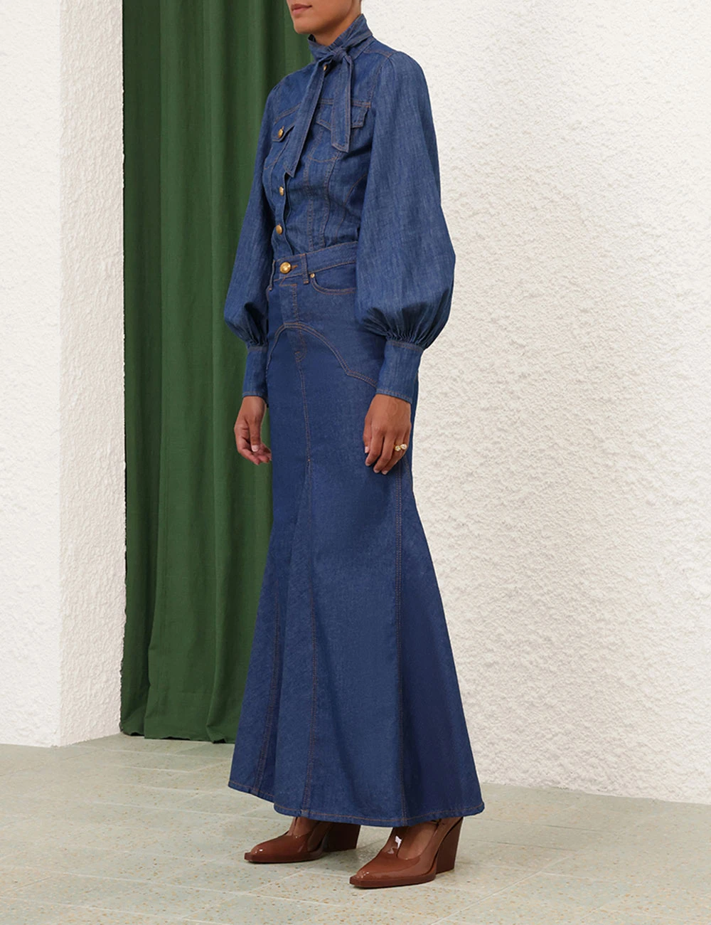 --Denim Maxi Skirt-