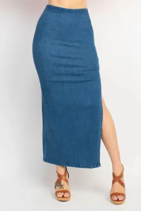 DENIM SIDE SLIT SKIRT