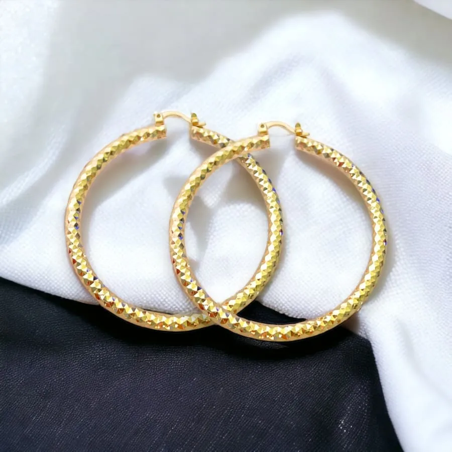 Diamond cut 14k of gold plated hoops earrings