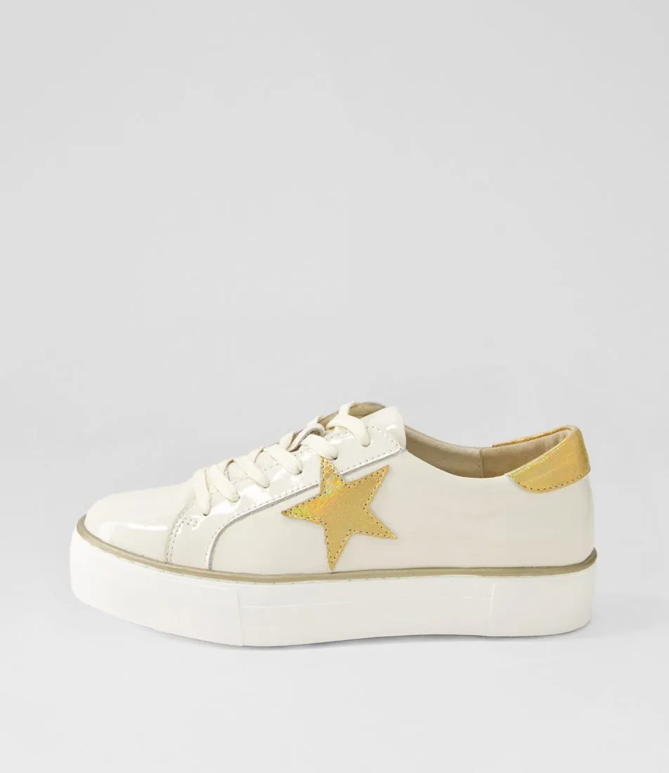 DJANGO & JULIETTE Fonno Ivory Old Gold Patent Lizard Sneakers