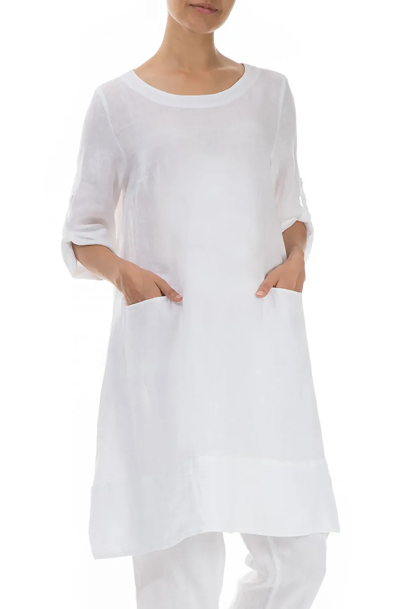 Evergreen Adjustable Sleeves White Linen Tunic