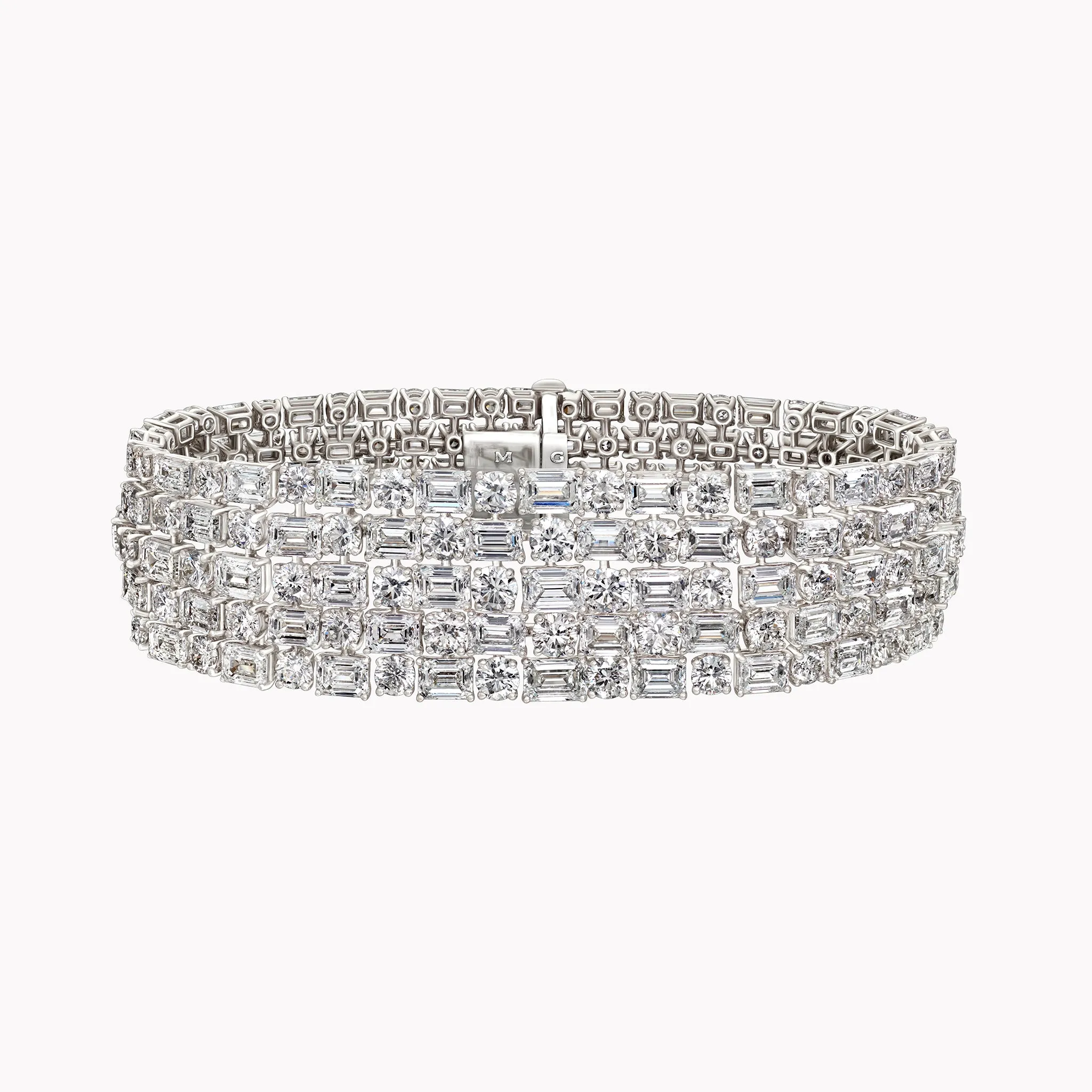 Five Row Emerald & Round Brilliant Diamond Bracelet