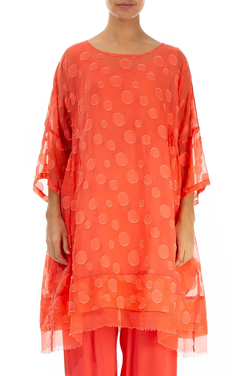 Flared Living Coral Bubbles Silk Tunic