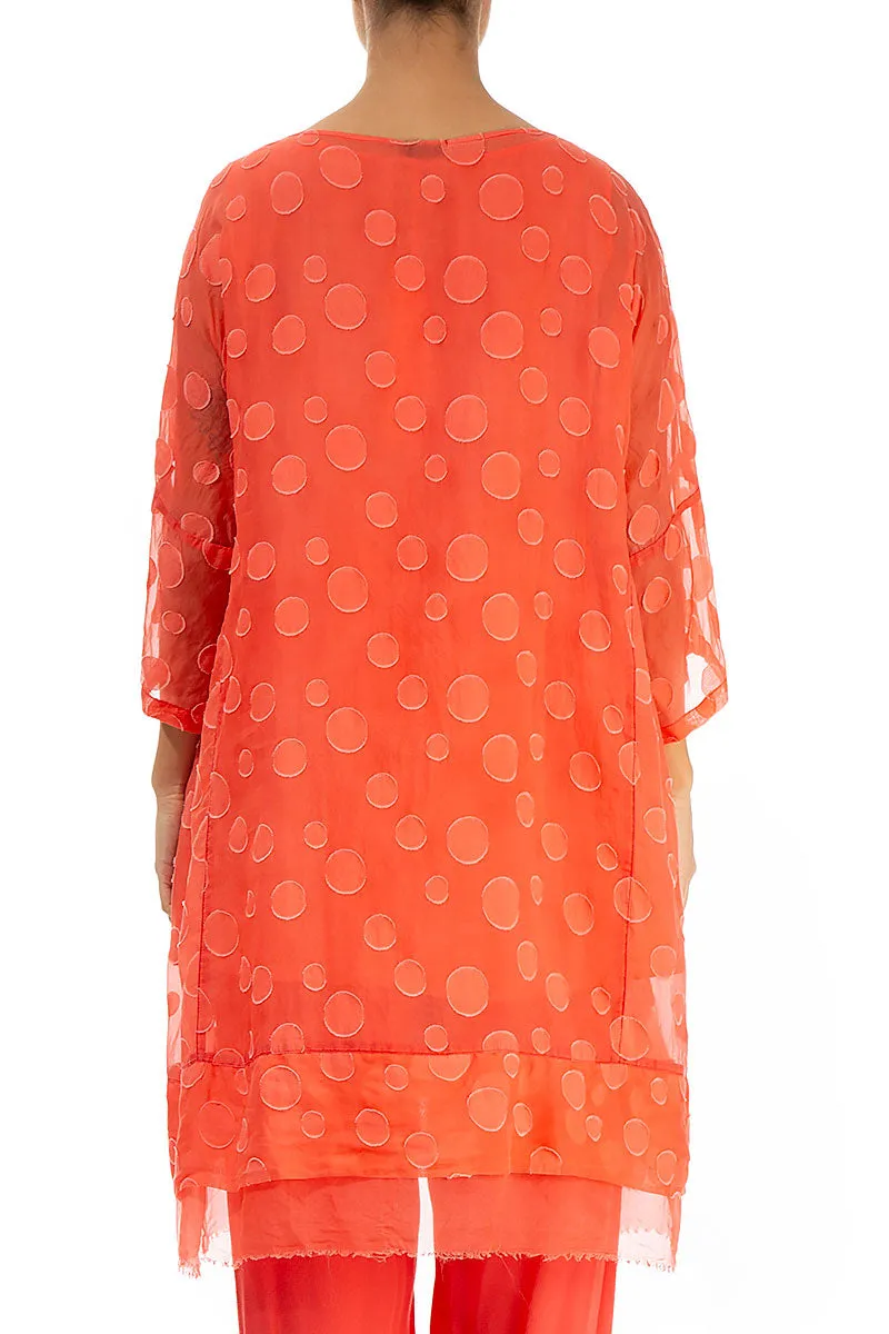 Flared Living Coral Bubbles Silk Tunic