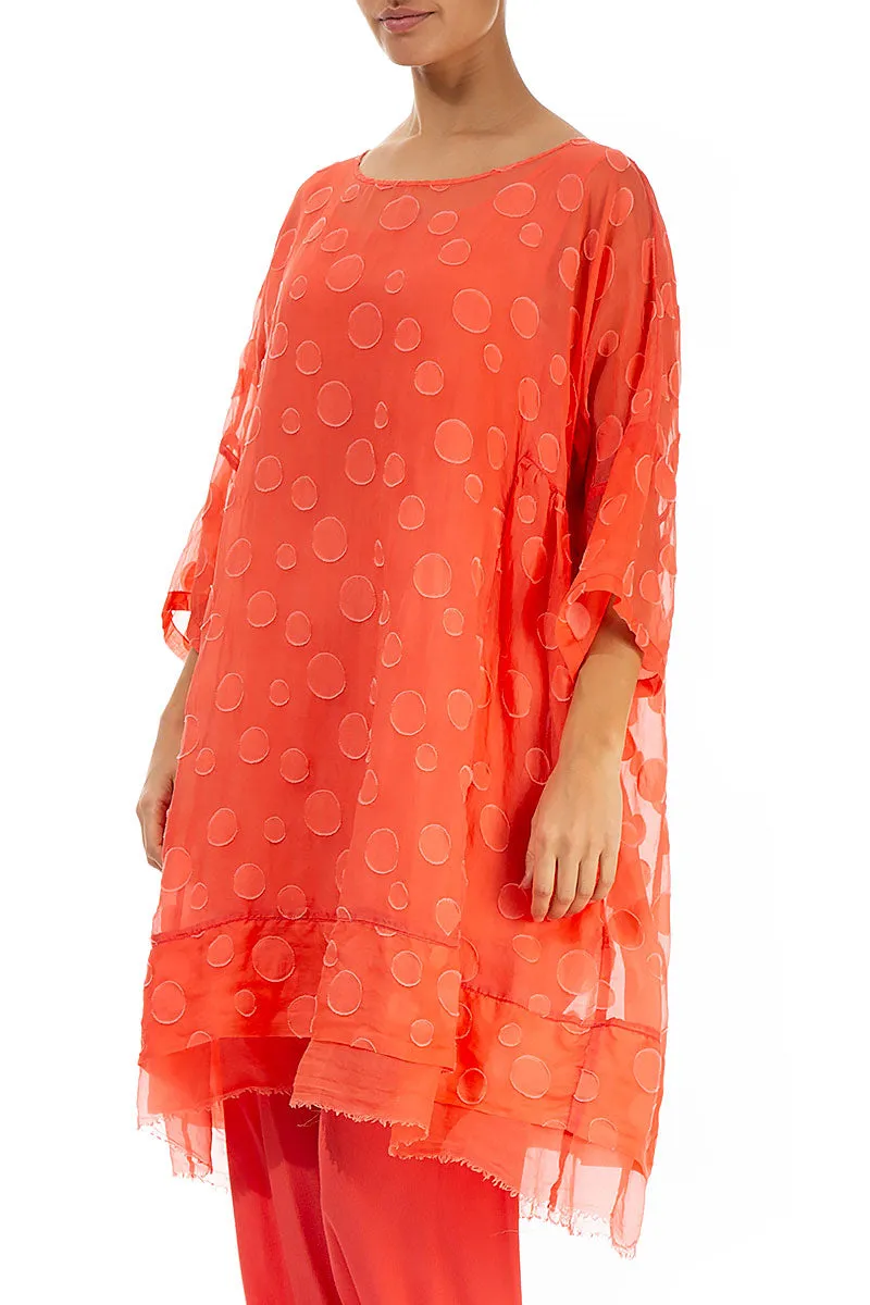 Flared Living Coral Bubbles Silk Tunic