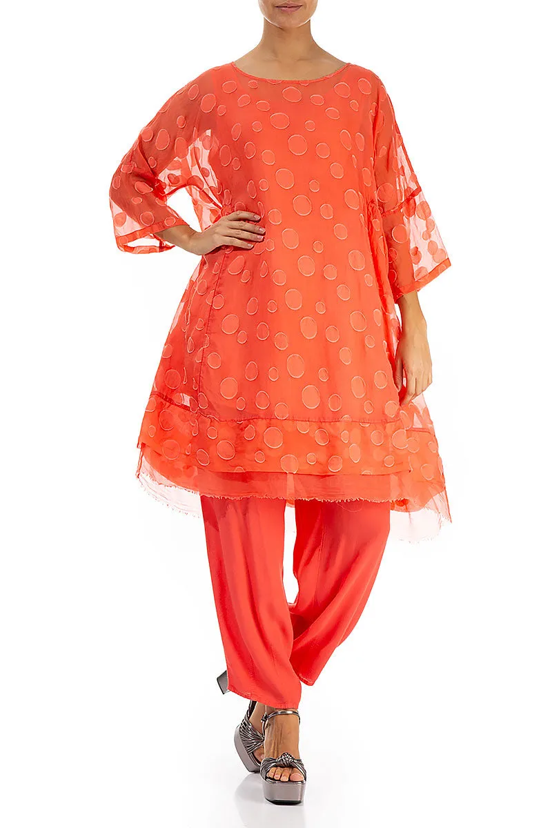 Flared Living Coral Bubbles Silk Tunic