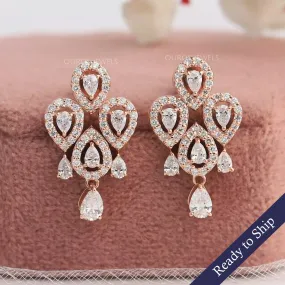 Flower Shape Pear Diamond Halo  Earrings