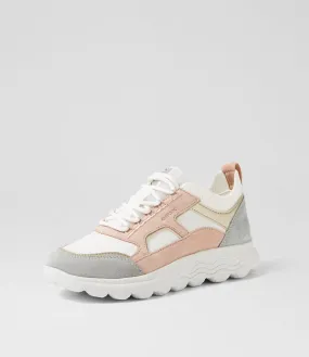 GEOX D Spherica C White Nude Leather Suede Sneakers