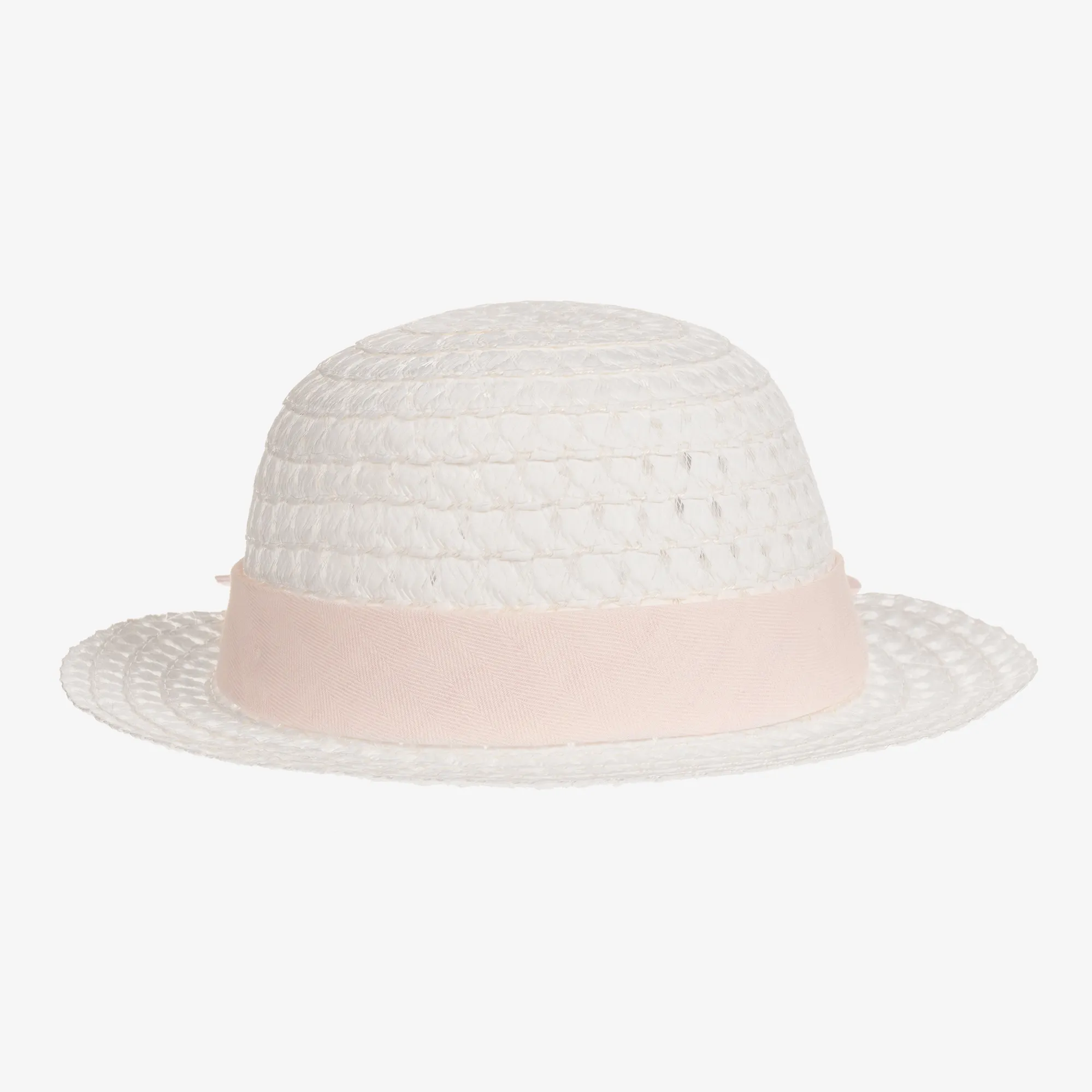 Girls White & Pink Woven Hat