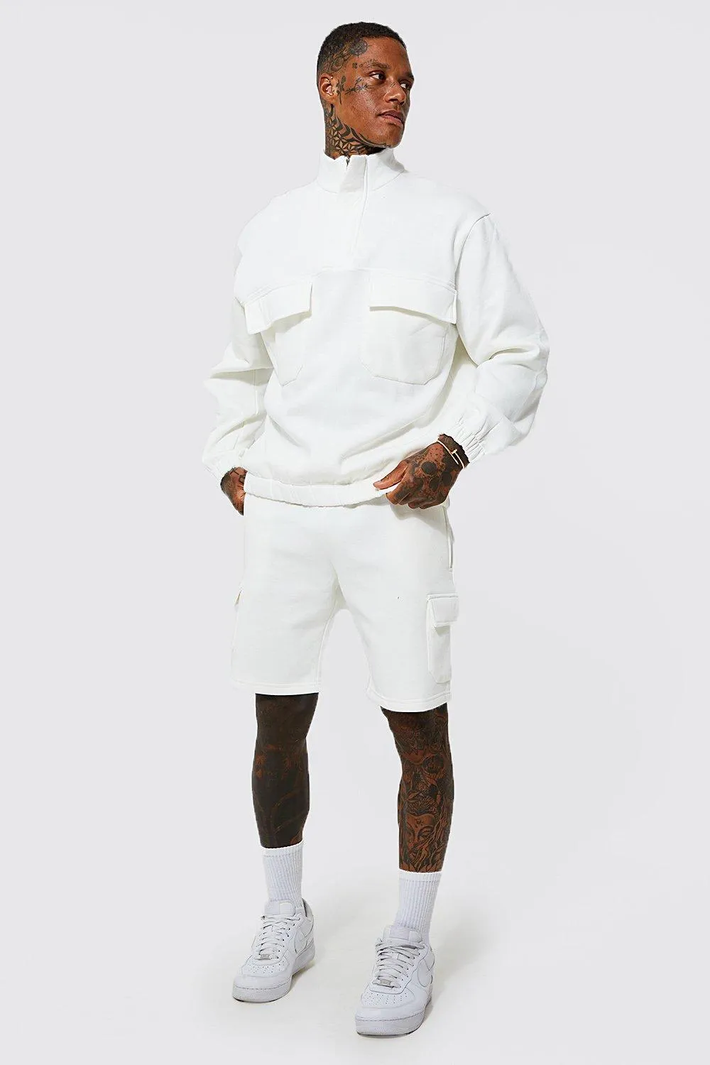 Half Zip Cargo Funnel Short Tracksuit